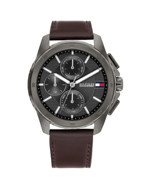Tommy Hilfiger Black Function Quartz Watch - Leather Strap Wristwatch For - Water Resistant Up To 5 Atm/50 Meters - Premium Fashion For Everyday for men