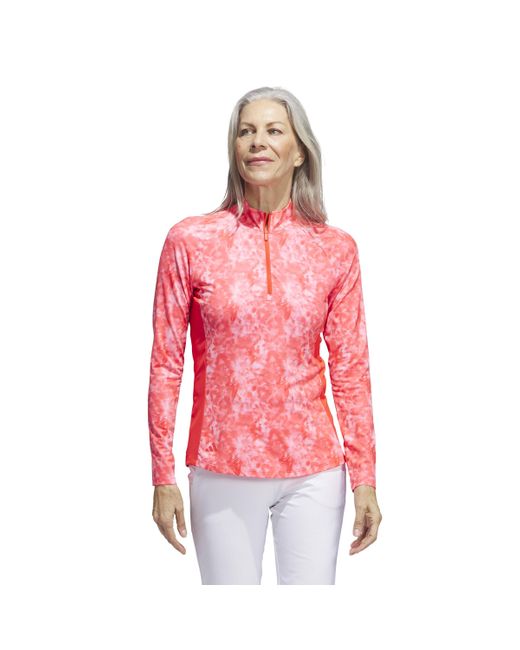 Adidas Pink Essentials Long Sleeve Printed Mock Polo Shirt