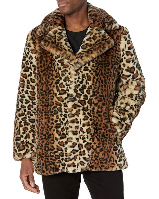 Guess Multicolor Faux Leopard Fur Coat for men