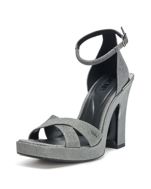DKNY Women's Black Linda Platform Ankle Strap Block Heel Heeled Sandal