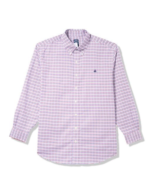 Brooks Brothers Purple Big & Tall Non-iron Stretch Oxford Sport Shirt Long Sleeve Check for men