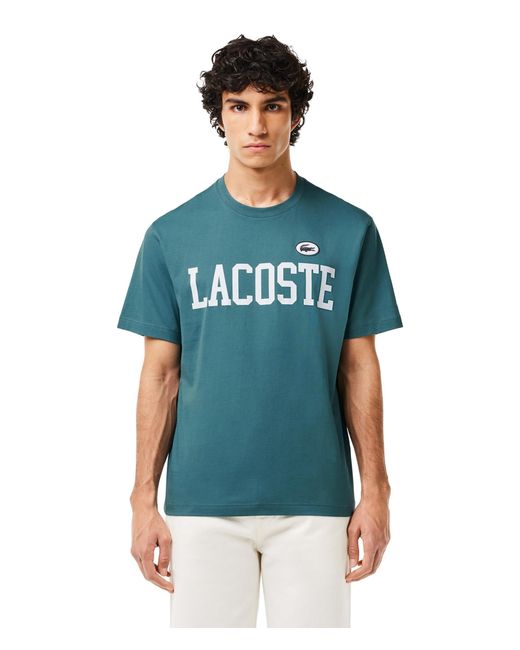 Lacoste Blue Short Sleeve Classic Fit Tee Shirt W/ Large Wording for men