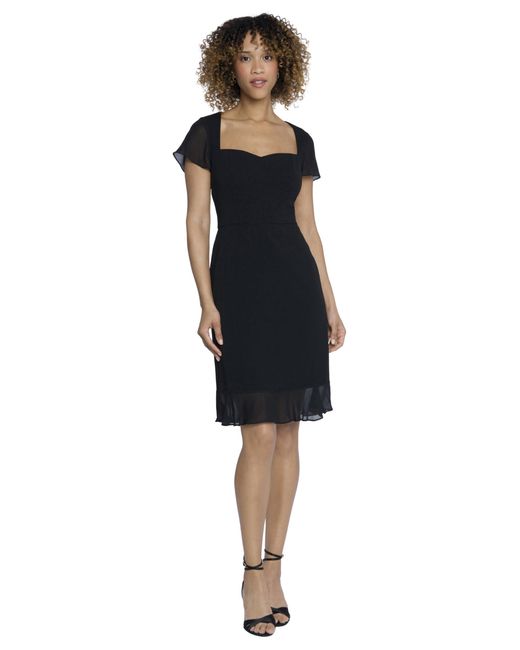 Maggy London Black Crepe Sweetheart Neck Chiffon Sleeves And Flounce | Cocktail Dresses For
