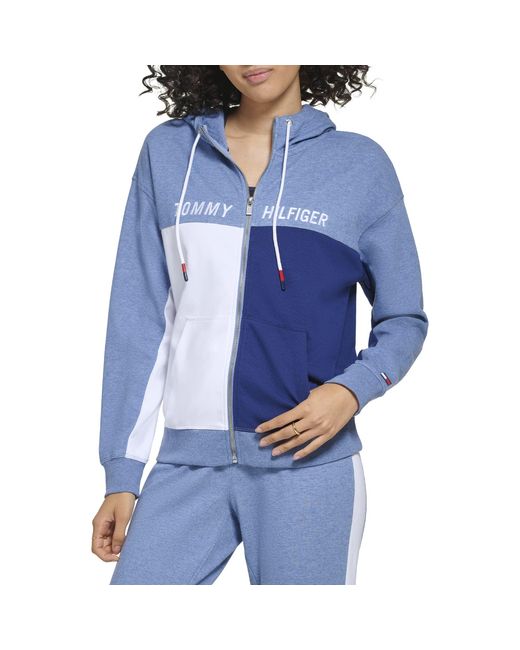 Tommy Hilfiger Blue Soft & Comfortable Fleece Colorblocked Full Zip Hoodie