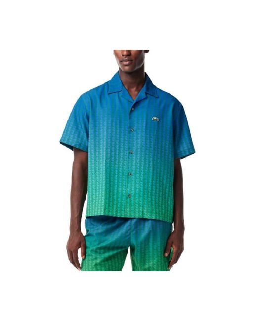 Lacoste Blue Short Sleeve Ombre Button Down Shirt for men