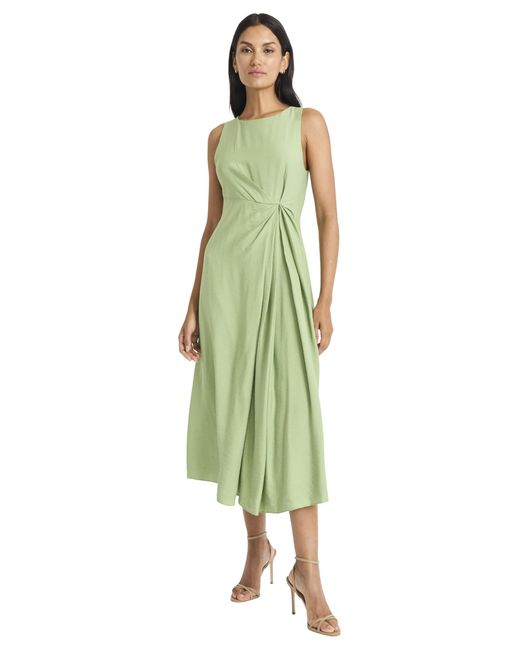 Maggy London Green Sleeveless Asymmetrical Twist Front Textured Rayon Blend Special Occasion Midi Cocktail Dress