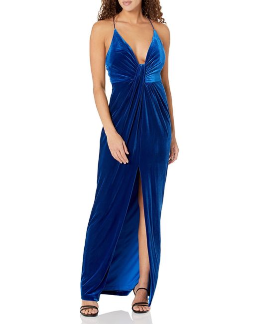 Adrianna Papell Blue Aidan By Aidan Mattox V-neck Tie Front Gown