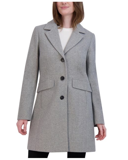 Laundry by Shelli Segal Gray Faux Wool Coat With Notch Collar