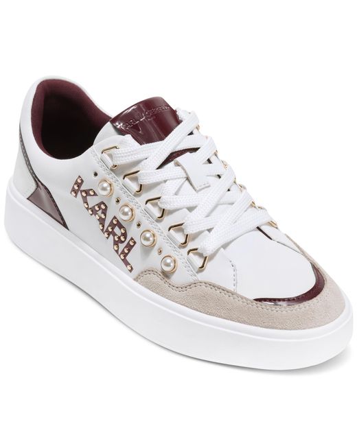 Karl Lagerfeld White Paris Stazie Lace-up Sneaker With Pearl Embellishments