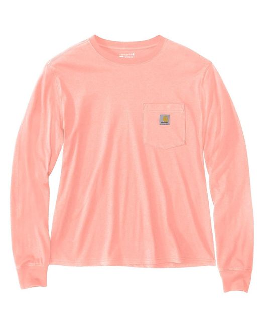Carhartt Pink Plus Size Loose Fit Lightweight Long-sleeve Crewneck Pocket T-shirt