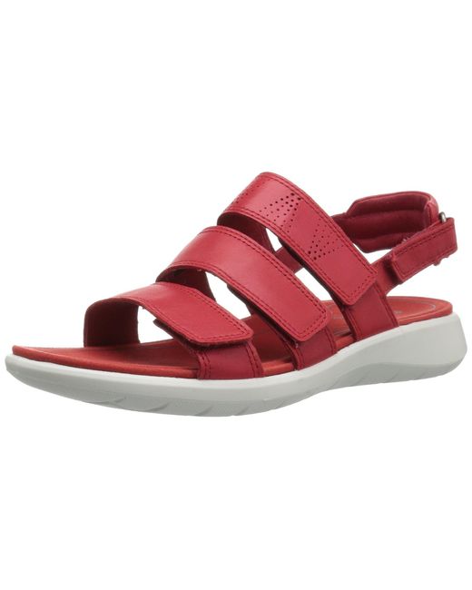 Ecco Soft 5 3-strap Sandal in Red | Lyst