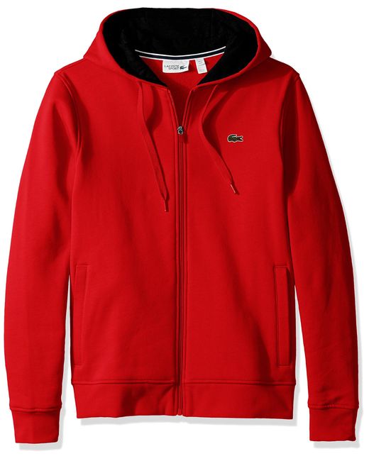 Lacoste Red Sport Fleece Zip Up Hooded Sweatshirt for men