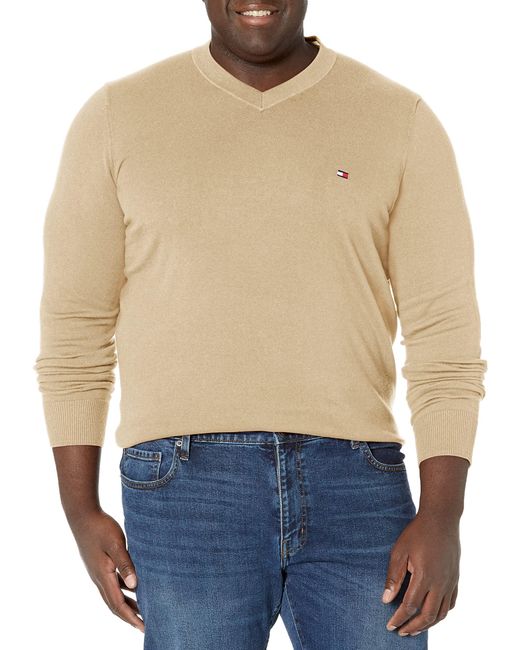 Tommy Hilfiger Blue Big Essential Long Sleeve Cotton V-neck Pullover Sweater for men