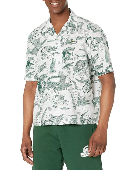 Lacoste Green Contemporary Collection's Netflic Short Sleeve Woven Button Down Shirt for men