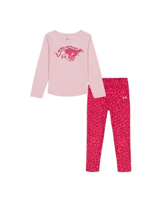 Under Armour Pink Ua Puffed Logo Long Sleeve & Printed Leggings Set