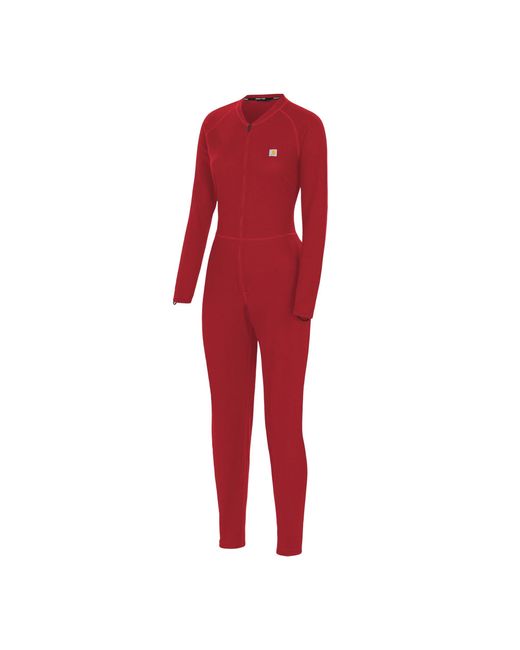 Carhartt Red Midweight Cotton Blend Waffle Zip Front Union Suit