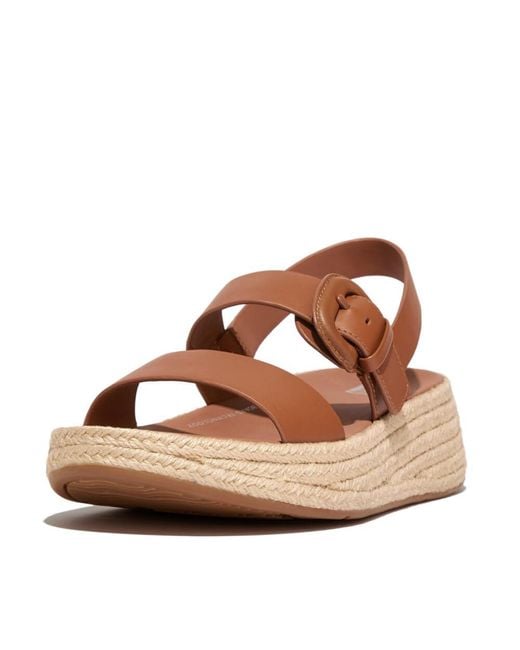 Fitflop Brown F-Mode Espadrille Buckle Leather Flatform Sandals (Light) Sandals