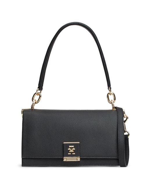 Tommy Hilfiger Black Leather Shoulder Bag With Removable Crossbody Strap