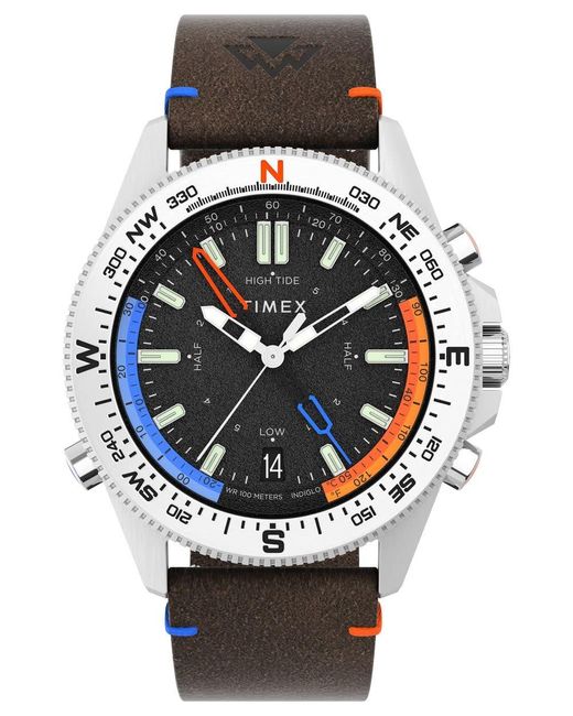 Timex Temp-Compass 43mm Watch - Brown Strap Black Dial Stainless Steel in Gray für Herren