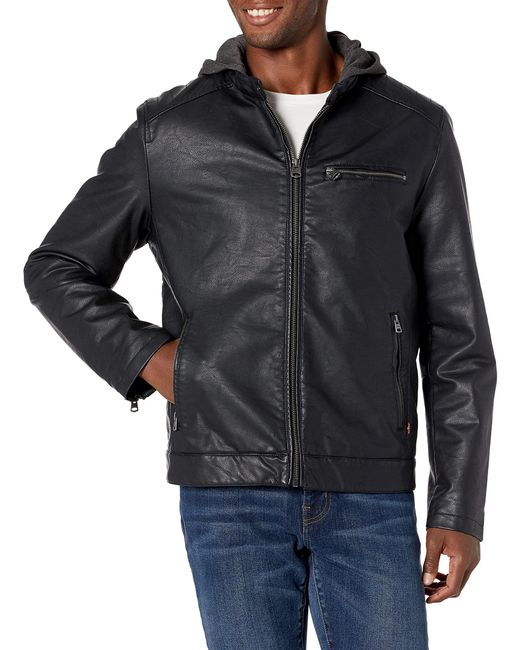 Levi's Rugged Faux Leather Racer Jacket With Hood in Black (Blue) for ...