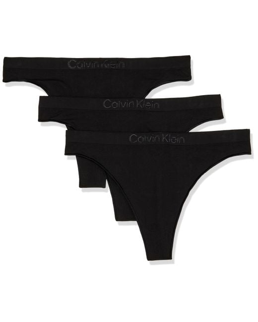 Calvin Klein Bonded Flex Seamless 3-pack Mid Rise Thong Black/black/black