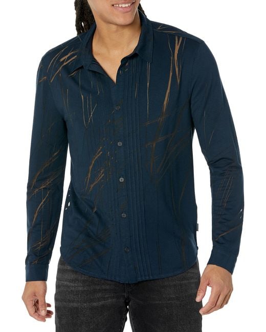 John Varvatos Blue Phoenix Long Sleeve Shirt for men