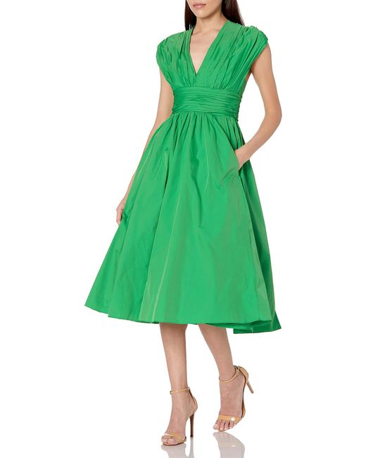 Tracy Reese Green Tafetta Fit And Flare Dress