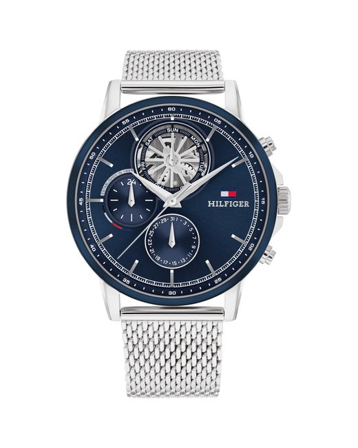 Tommy Hilfiger Blue Multifunction Stainless Steel Wristwatch - Water Resistant Up To 5 Atm/50 Meters - Premium Fashion Timepiece For All Occasions for men