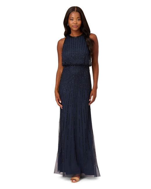 Adrianna Papell Blue Beaded Blouson Gown