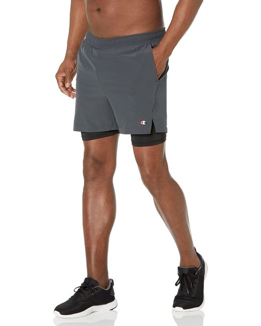 Champion Blue Mvp, Total Support Pouch, Gym, Wicking Shorts, Liner,5", Stealth C Patch Logo, Large for men