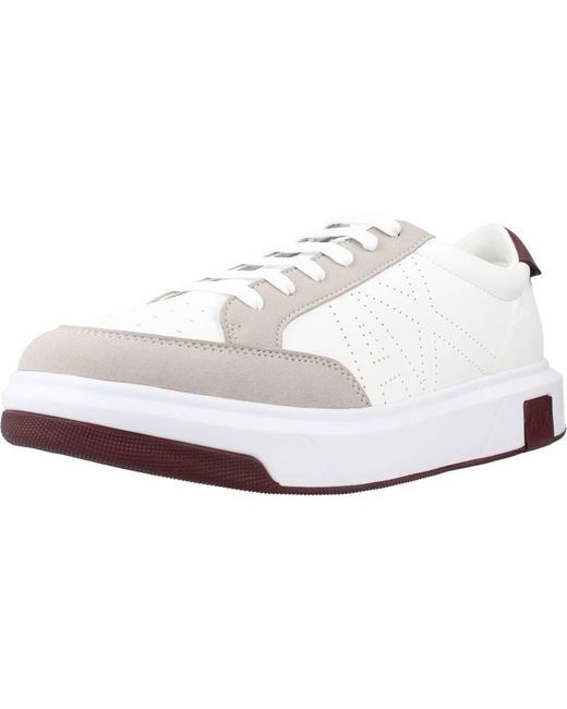 Emporio Armani White A | X Armani Exchange Suede Perforated Logo Low Top Sneaker for men