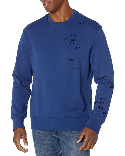 Emporio Armani Blue A | X Armani Exchange Falling Velour Logo Sweatshirt for men