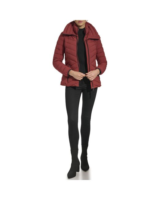 DKNY Red Hooded Puffer Jacket