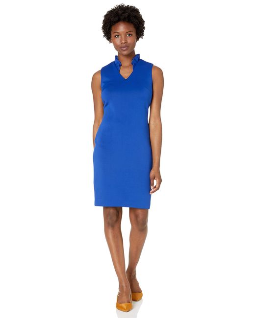 calvin klein ruffle neck sheath dress