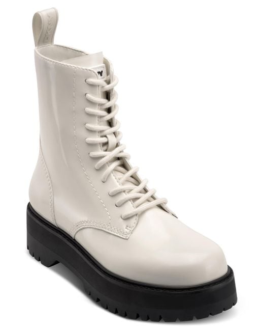 DKNY White Batu Lug Sole Lace Up Combat Boot Fashion