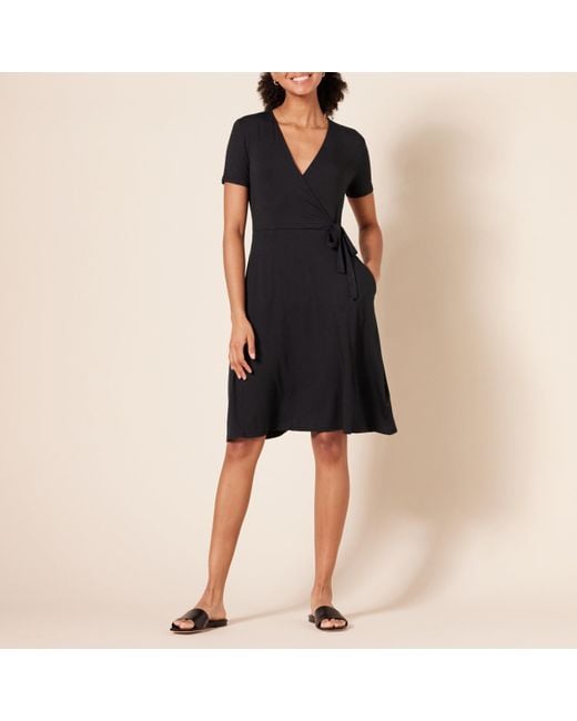 Amazon Essentials Black Short Sleeve Faux-wrap Dress