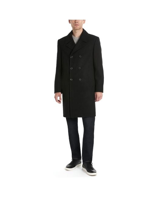 Ben Sherman Black Brenton Double Breasted Wool Overcoat for men
