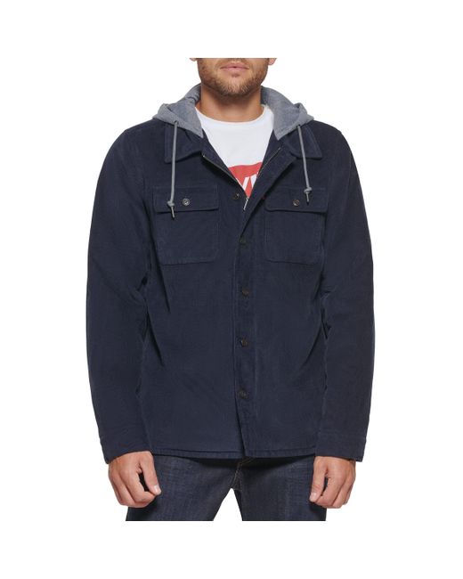 Levi's Blue Cotton Shirt Jacket With Soft Faux Fur Lining And Jersey Hood for men