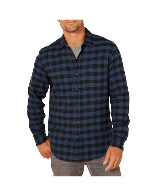 Amazon Essentials Blue Slim-fit Long-sleeve Plaid Flannel Shirt for men