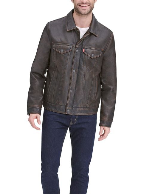 Levi's Gray Legacy Faux Leather Classic Trucker Jacket for men