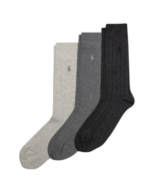 Polo Ralph Lauren Gray Rib Crew Sock 3 Pair Pack for men