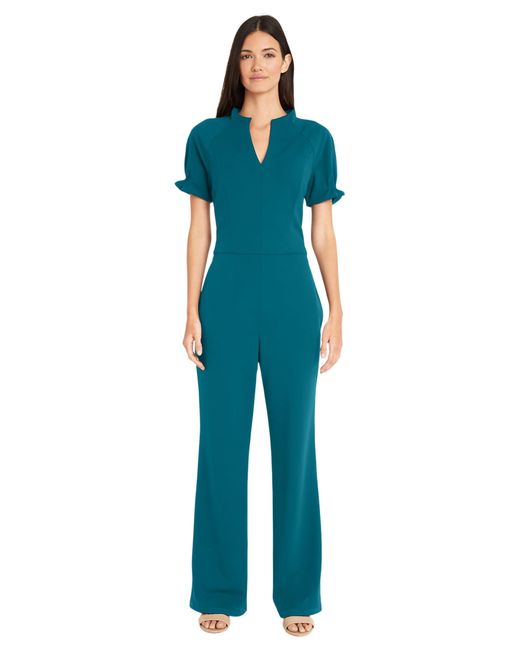 Maggy London Blue Stylish Notch Neck Ruffle Sleeve Detail | Jumpsuits For Dressy