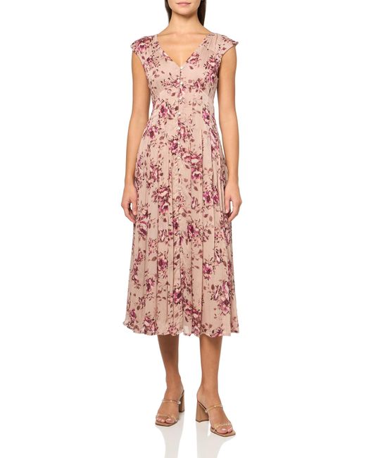 Lucky Brand Pink Cinched Pleated Button Down Midi Dress