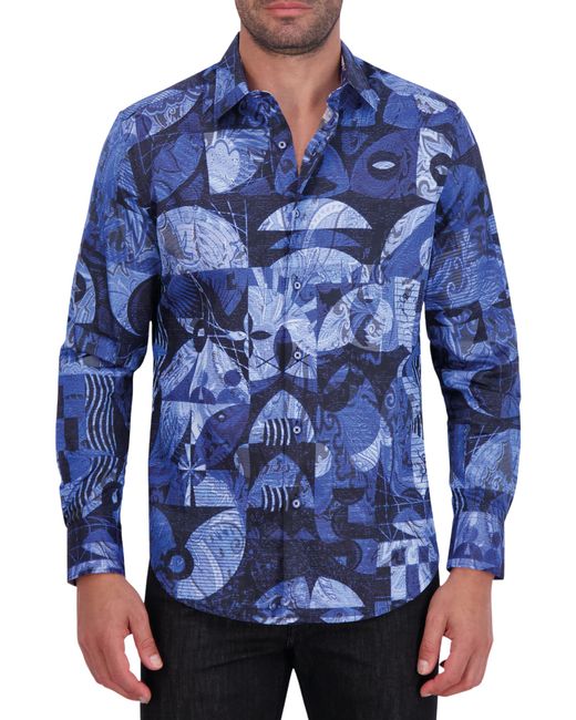 Robert Graham Blue Mixed Print Cotton Button-up Shirt for men