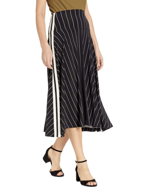 Norma Kamali Black Side Stripe Flared Skirt