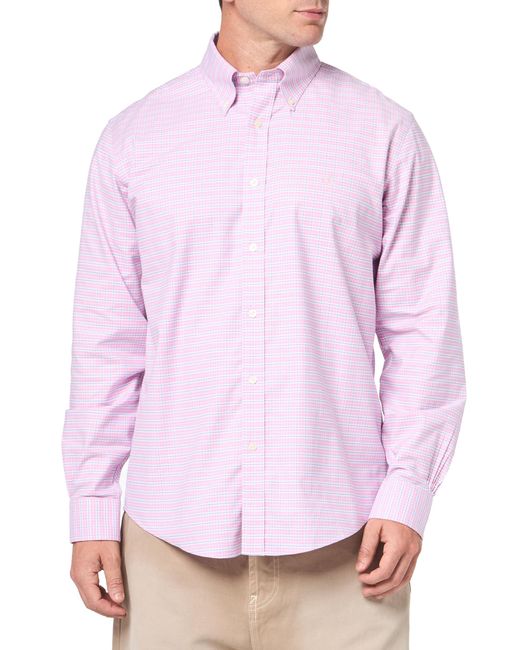 Brooks Brothers Pink Regular Fit Non-iron Stretch Oxford Long Sleeve Check Sport Shirt for men