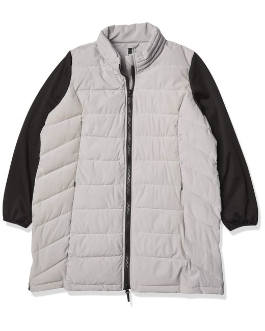 Andrew Marc Gray Plus Size Puffer Coat With High-tech Fleece Sleeves