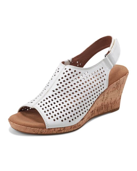 Rockport White Briah Perf Sling In Tan Leather| Comfortable Women's Shoes