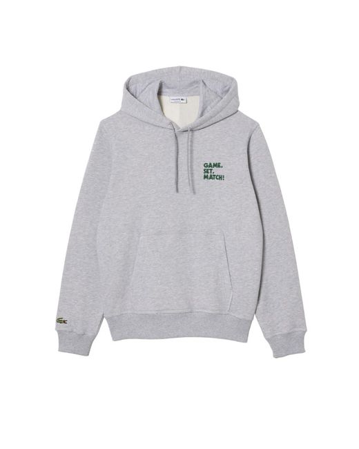 Lacoste Gray Relaxed Fit Sweater W/hood And Graphics On Back for men