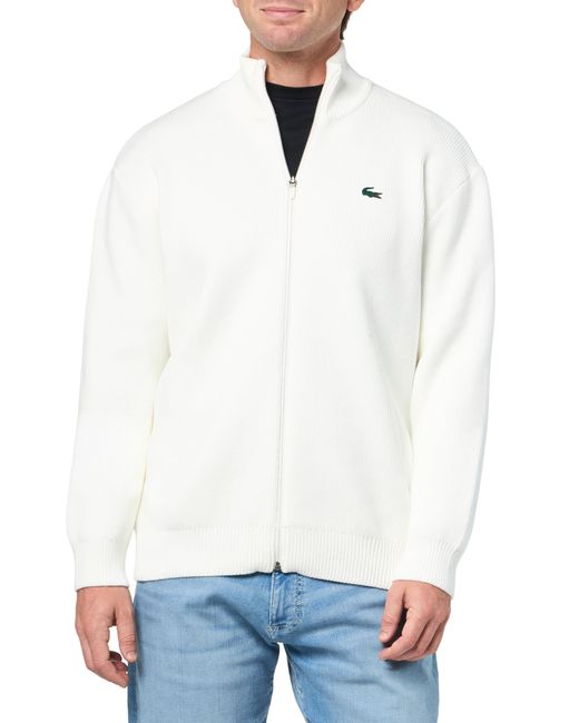 Lacoste White Sport Ribbed Knit Zipped Golf Sweater for men